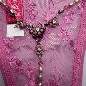 Jeweled crystal flower pearl G string